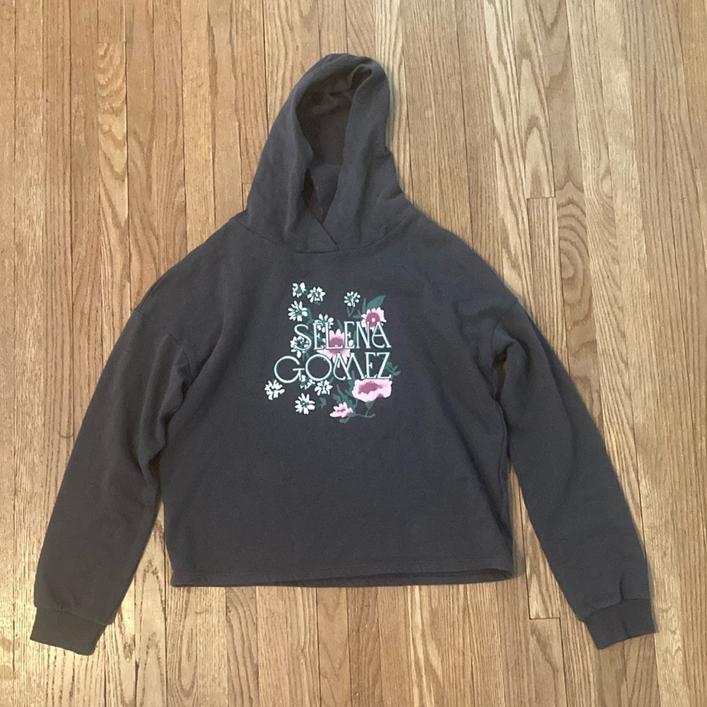Selena Gomez Gray Floral Hoodie Sweatshirt